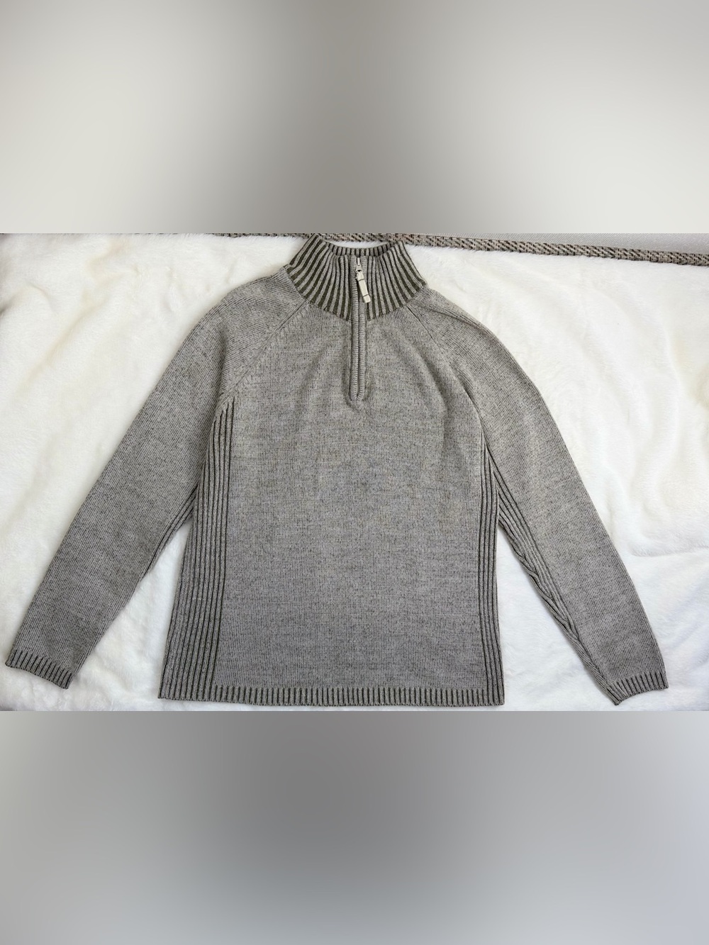 Modern Culture Mens Gray 1/4 Zip Mock Neck Knit Sweater Pullover Size L
